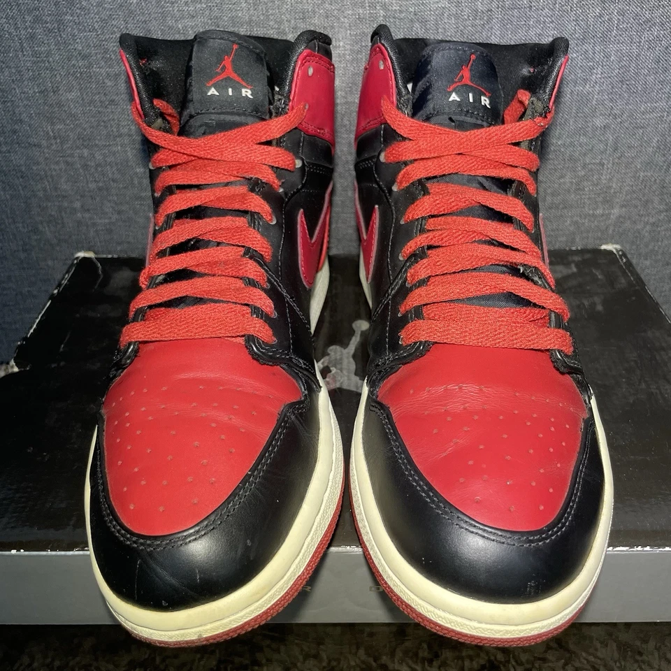 Air Jordan 1 High Strap Bred 2008 para hombre talla 9,5 auténtico 342132-061 rojo RARO Foto 3 de 4