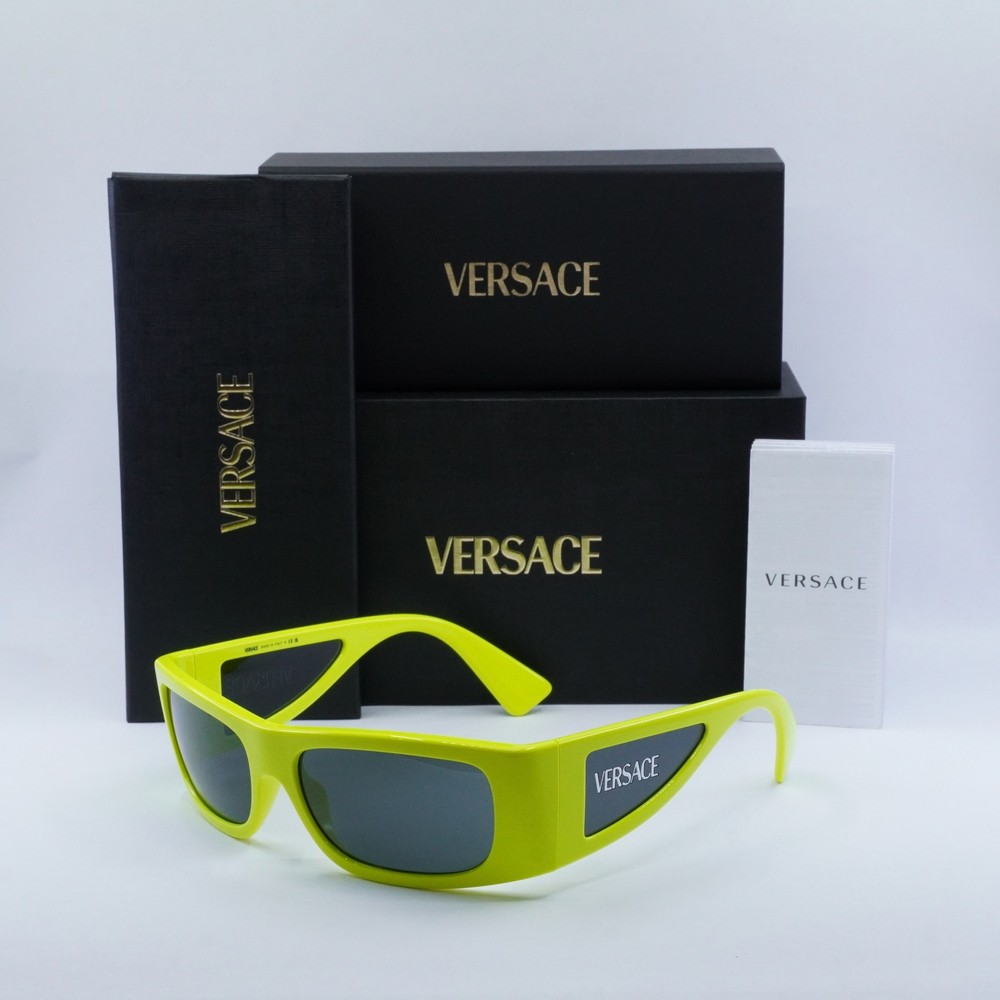 New VERSACE VE4482 544987 Fluorescent Yellow/Dark Grey 57-16-135 Sunglasses