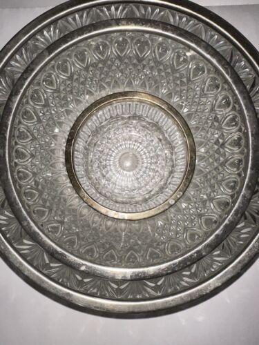 Vintage Heavy Crystal Bowl with Silver Plated Rim 70s Teardrop Set of 3 Bowls - Afbeelding 1 van 10