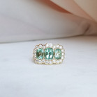 Green amethyst Wedding Ring Three gemstone Zircon halo ring Anniversary Gift