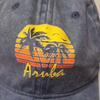 ARUBA Retro Island Sunset Screen Print Denim Washed Cap  display picture 1