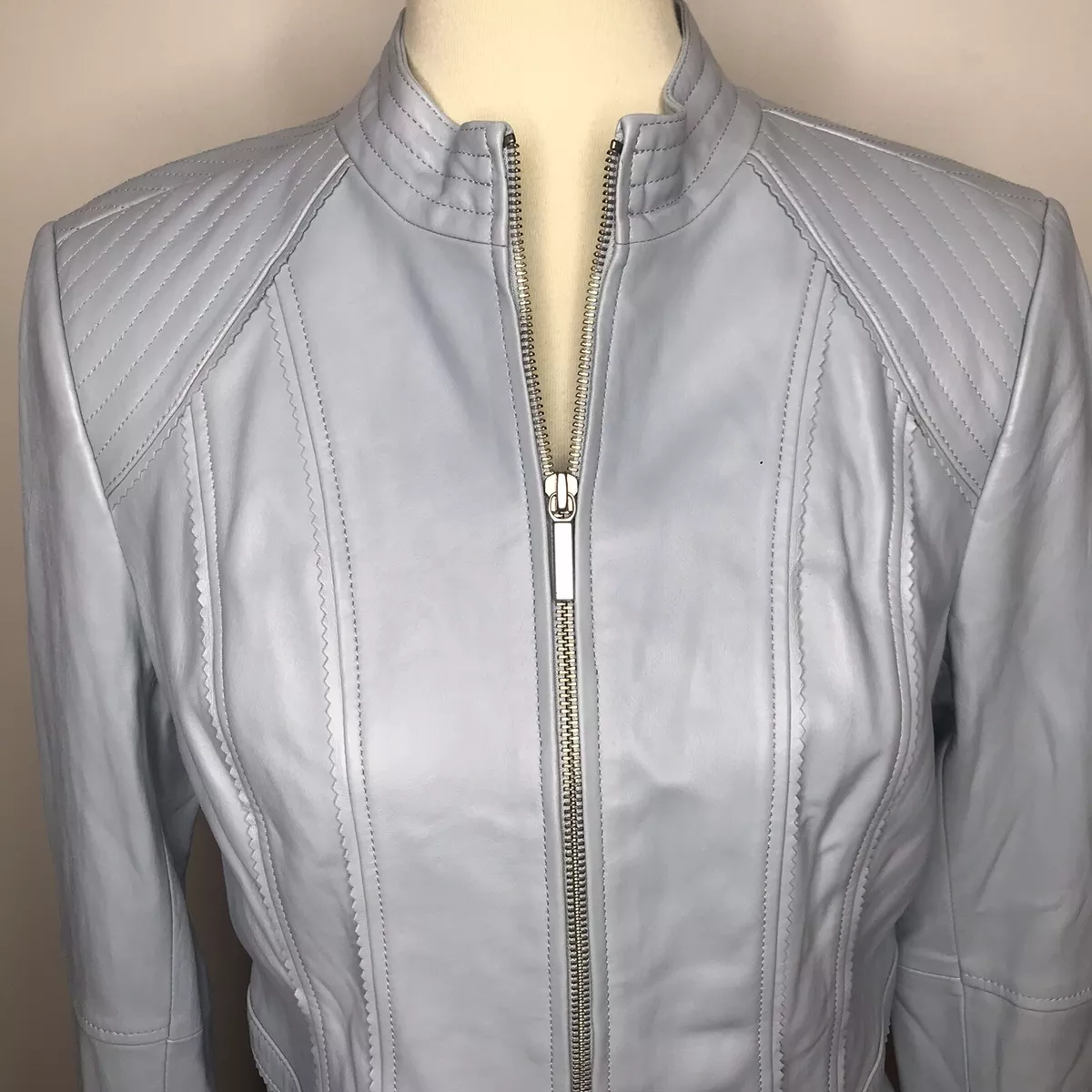 G.I.L.I./Got It Love It Moto Leather Jacket Zip Up Blue Mock Neck