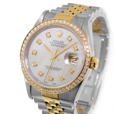 Rolex Datejust 36mm Yellow Gold Steel MOP Diamond Dial, Diamond Bezel 16233
