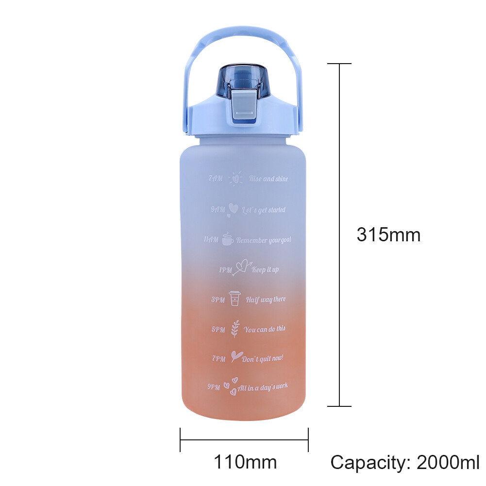 2000ml Water Bottle with Time Marker for Outdoor Sports Drink Cup (Blue