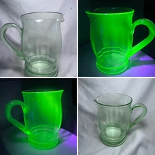 Vtg Ribbed Pitcher No Ice Lip EAPG Green Uranium Pressed Depression Glass