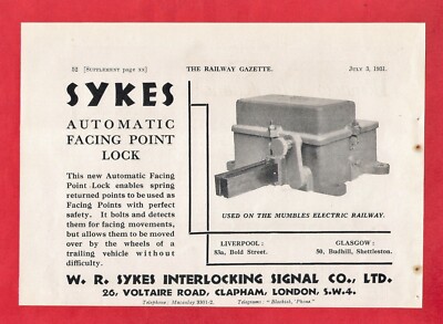 Vintage Reklame 1931 - Sykes Automatic Point Lock - Mumbles Electric Railway