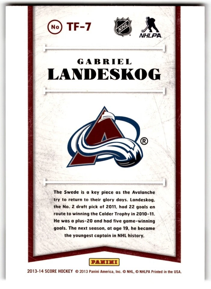 Gabriel Landeskog 2013-14 Score The Franchise #TF-7 Colorado Avalanche - Image 2 of 2