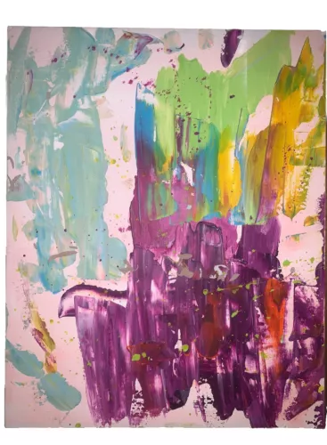 Original Modern Abstract Contemporary 16”W 20”T Unsigned Pink Grn Blue Orange