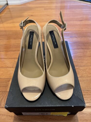 New Ann Taylor Perfect Patent Peep Sling Sweet Biscotti (Nude) Size 6