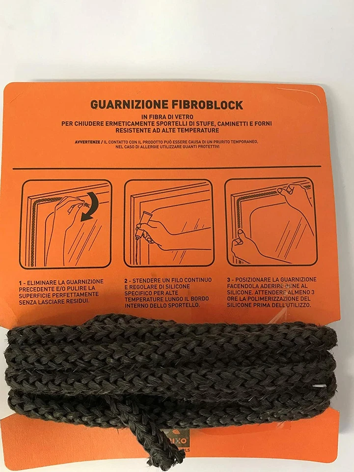 GUARNIZIONE TERMICA IN FIBRA DI VETRO IGNIFUGA PER STUFA CAMINO 8 mm x 2,5 mt - Immagine 4 di 4