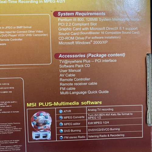 MSI TV @nywhere TV Anywhere Plus PCI decodifica scheda di streaming registrazione 16:9 - Foto 8 di 8