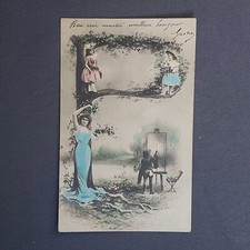 CPA Carte Postale Ancienne Femme Retro Et Lettre "P"  Vers 1900