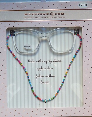MAXSTUDIO PREMIUM READING GLASSES READER & MULTI USE CHAIN +2.50 NEW AUTHENTIC