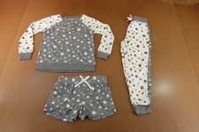 BCBG Girls Size Small 7/8 Gray Stars Printed Fleece 3 Piece Pajama Set NWT
