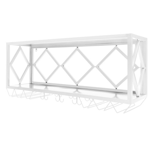 2-Tier Wall Mount Metal Wine Rack Hanging Wine Glass Shelf Holder White - 第 7/24 張圖片