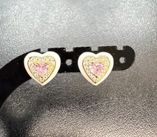 925 Sterling Silver Heart Enamel Earrings w/ Pink Zirconia