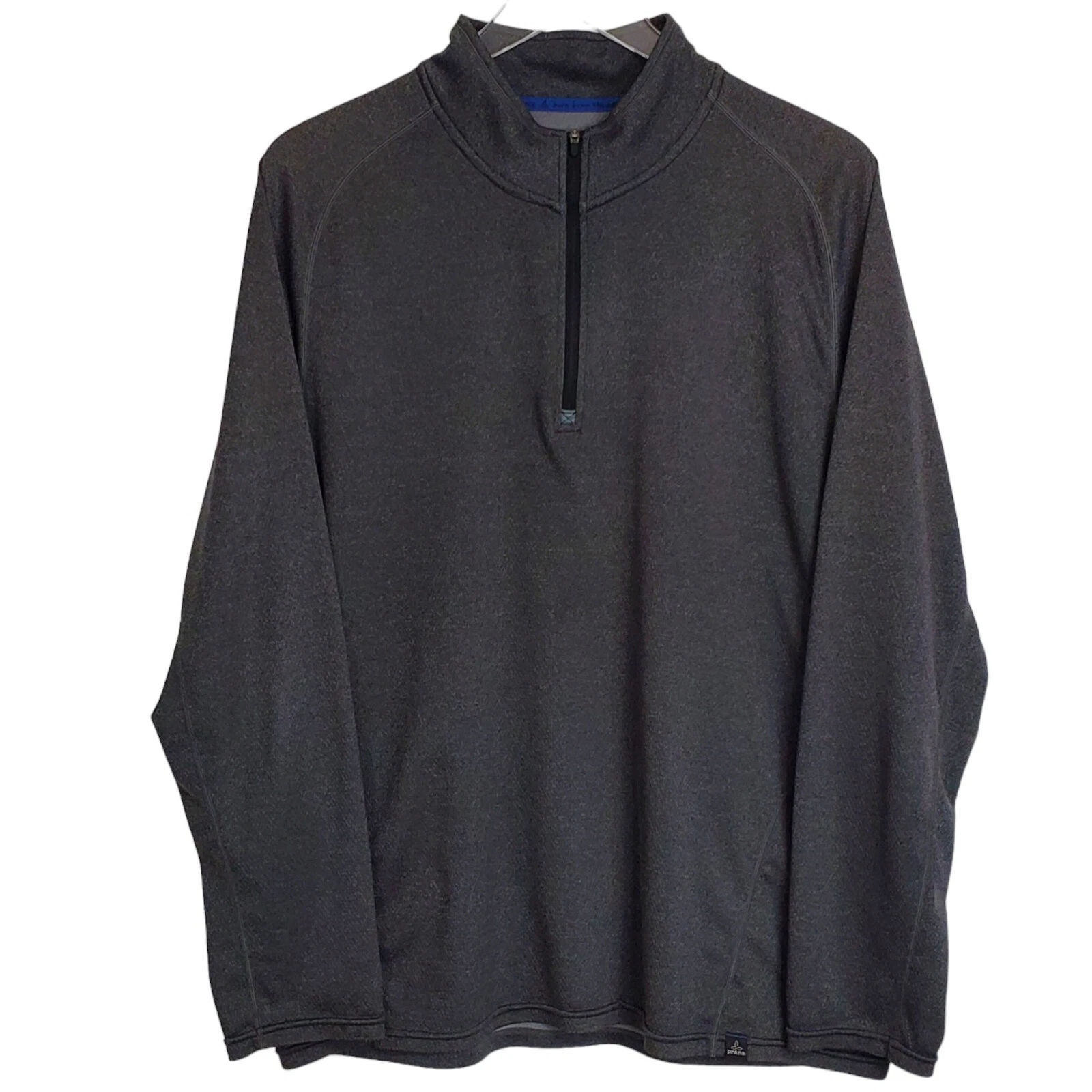 Prana mens Xl long sleeve half zip pullover shirt gray lightweight performance