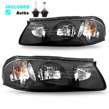 For 2000-2005 Chevy Impala Headlights Black W Bulbs Assembly Pairs Headlamps