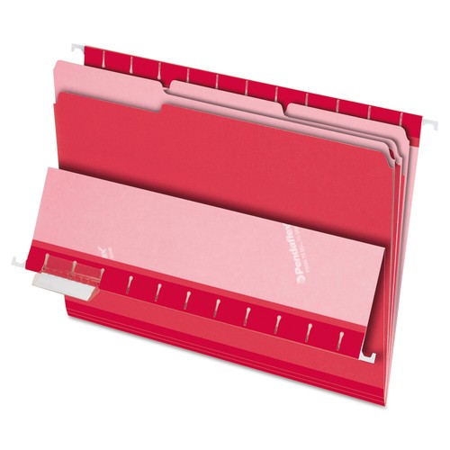 Pendaflex Interior File Folders 1/3 Cut Top Tab Letter Red 100/Box 421013RED