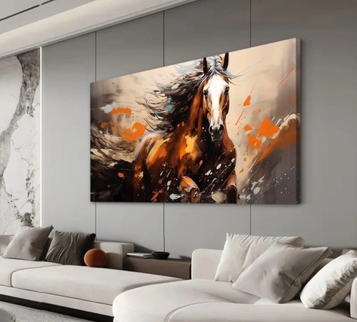 Large Horse Canvas Wall Art - Brown And Red Horse Picture For Wall Decor Framed - Picture 3 of 4