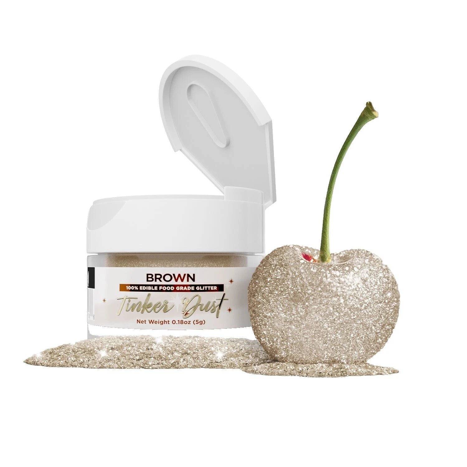 Brillo comestible marrón y chispas