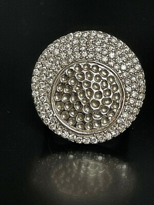 Atemberaubender großer massiver 925 Sterling Silber Pavé Set Cz'S Diskus Ring Größe 7,75