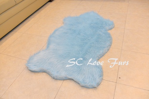 Small Baby Blue Sheepskin Faux Fur Rug Non Skid - Picture 2 of 4