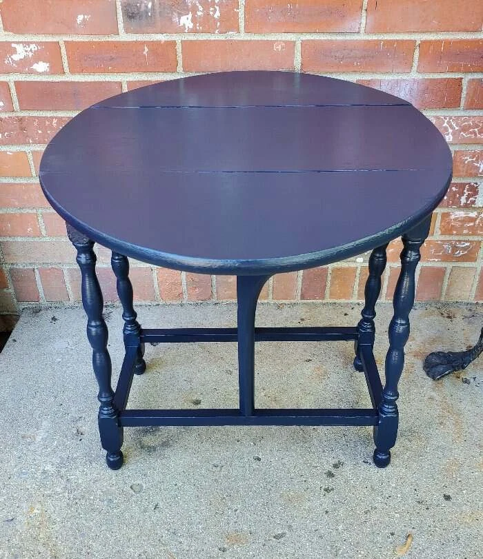Vintage Drop Leaf End Table Painted Country Blue