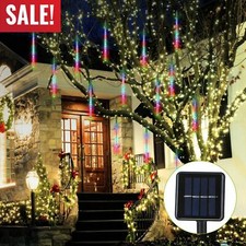144LED Solar Meteor Shower String Lights Falling Raindrop Tube Light Garden Lamp