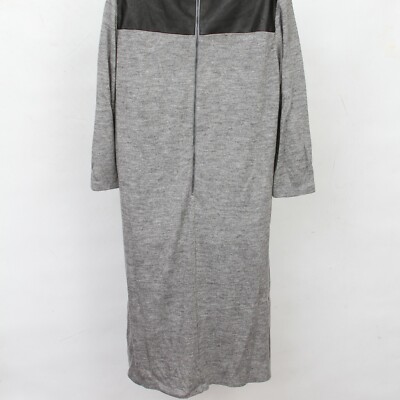 THML Gray Acrylic Knit Lined Faux Leather 3/4 Sleeve Shift Dress Womens  Size M | eBay
