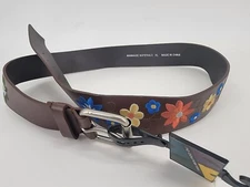 Womens No Boundaries Brown Floral Embroidered Belt Faux Leather Size XL