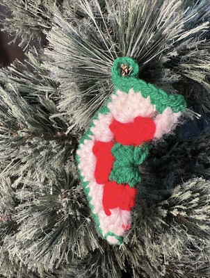 Vintage Crocheted Ornament Knitted Stocking Boot Red Green White Granny Square