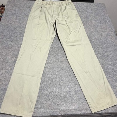 Vintage Bugle Boy Men's 36x34 Khaki Chino Pants Pleated Elastic Waist Cotton