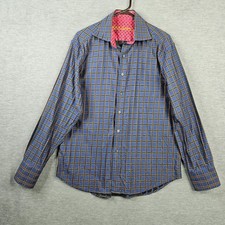 Robert Graham Blue Black Plaid Check Button Up Dress Shirt Men's Size L