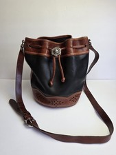 Brighton 90s Leather Bucket Bag Black Brown Adjustable Crossbody Strap
