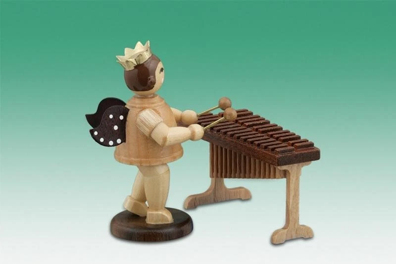 Bois D'Anges Ange de Noël Am Xylophone avec Couronne / Nature Hauteur Env 6,5 CM - Photo 1/1