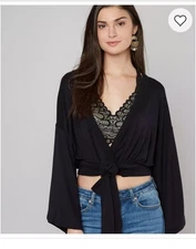 Free People That’s A Wrap Black Wrap Top Deep V Neck size Small