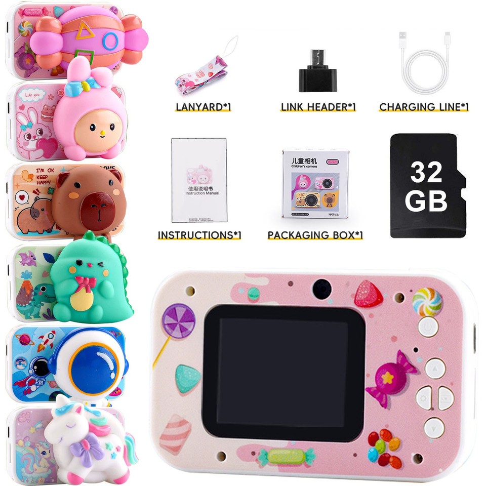 Cámara de video digital de juguete divertido para niños 1080P + cubierta de silicona y tarjeta SD de 32 GB