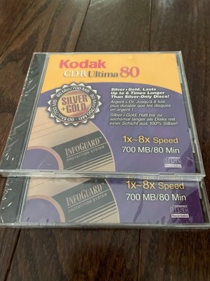 Lot of 2 Kodak CD-R Ultima 80 Recordable Silver + Gold Factory Sealed