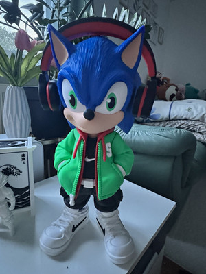 Sonic the Hedgehog Figur mit Kopfhörern, grüner Jacke und weißen Schuhen