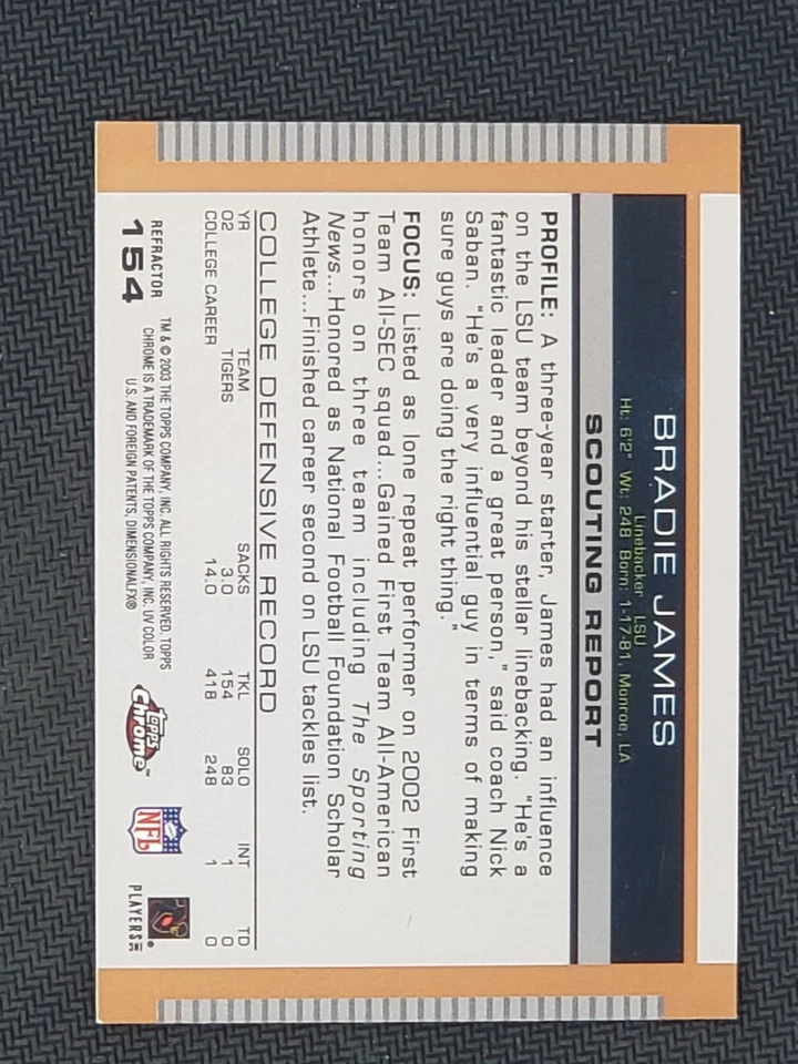 2003 Topps Draft Picks & Prospects Chrome Gold Refractor Bradie James Rookie RC - Image 2 of 2