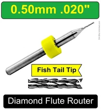 .5mm .020" Router Bit Carbide Diamond Flute 1 Piece - MDF G10 FR4 .50mm R103