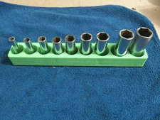 Snap On Tools USA 9 Piece 6-Point 3/8” Drive Deep Socket Set green tray