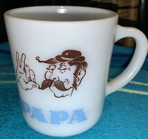 1950's Vintage Hazel-Atlas "PAPA" Milk Glass Coffee Tea Mug Cup NICE GRAPHICS