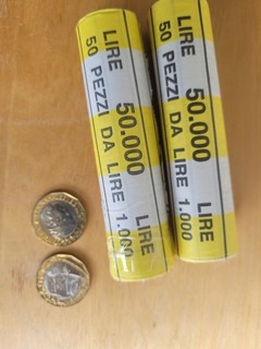 1000 Lire Münzen Fehlprägung 1997 Zwei Rollen a 50 Münzen