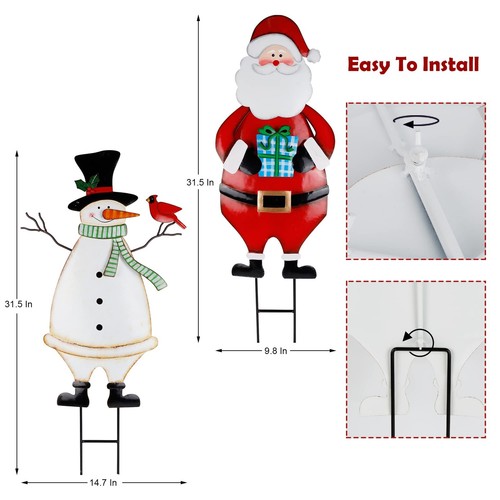 2 Pack Christmas Garden Metal Stakes, 31.5 Inch Decorative Snowman and Santa ... - Picture 4 of 7