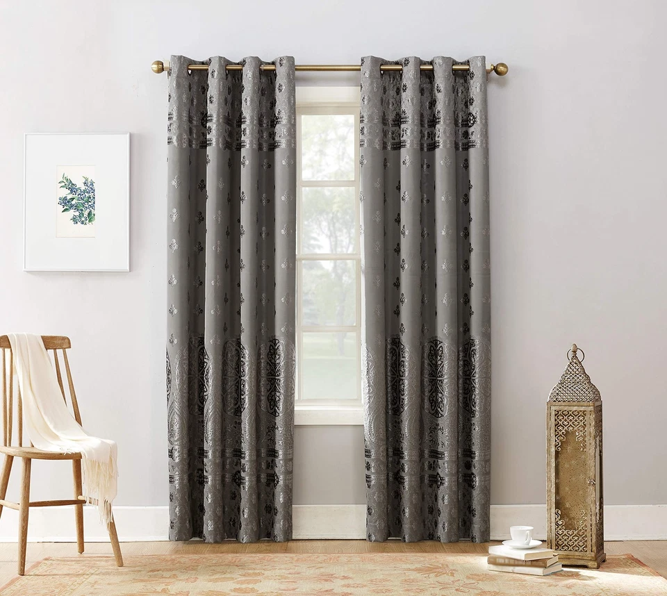Elidah Medallion Bonded Velvet Thermal Extreme Total Blackout Grommet Curtain... - Image 4 of 4