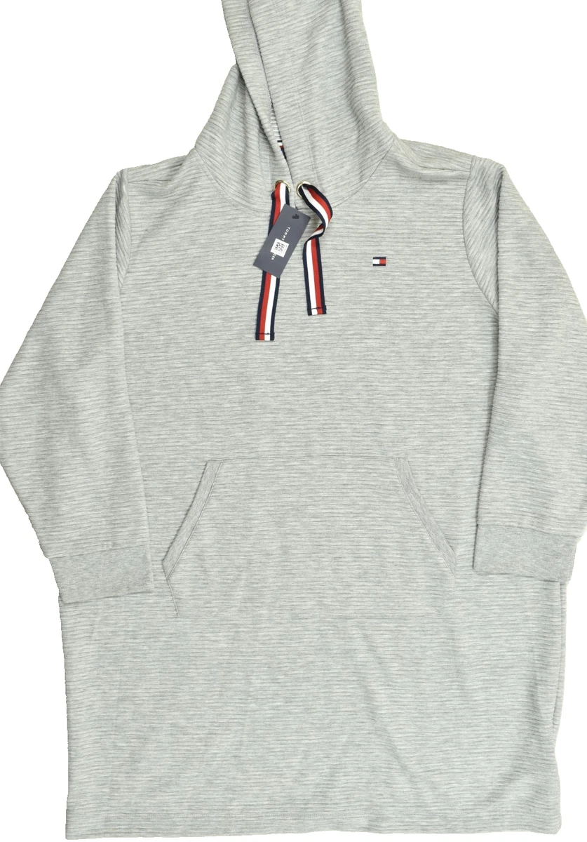 chinese dress ladies Tommy Hilfiger Long Sleeve French Terry Lurex Hoodie Dress Sky  Captain/Scarlet LG (US 12-14) at Amazon Women's Clothing store main image 1