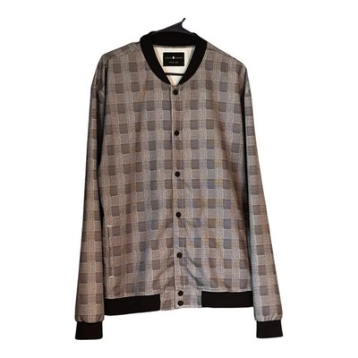 Claim Defame Bomber Jacket Black White Checked Plaid Snap Mens XXL Streetwear