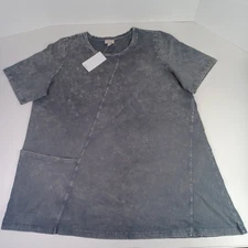 New LOGO by Lori Goldstein Sun Faded Cotton Slub Shirt Gray Pearl Smoke XL